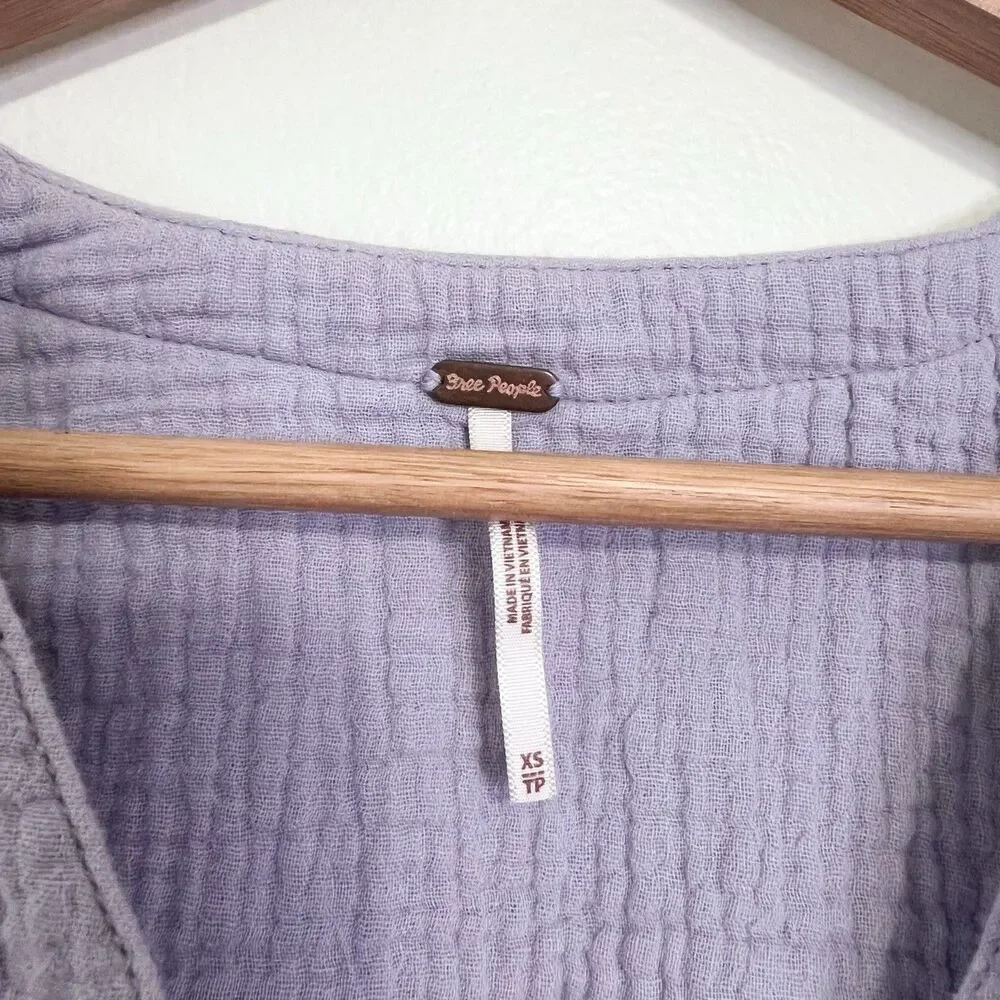 Free People Rising Sun Textured Relaxed Gauze Button Front Blouse XS Lavender